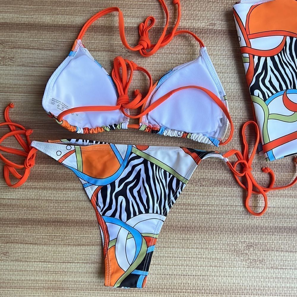 Three Piece Bikini Swim Set With Zebra Print - Picture 10 of 12